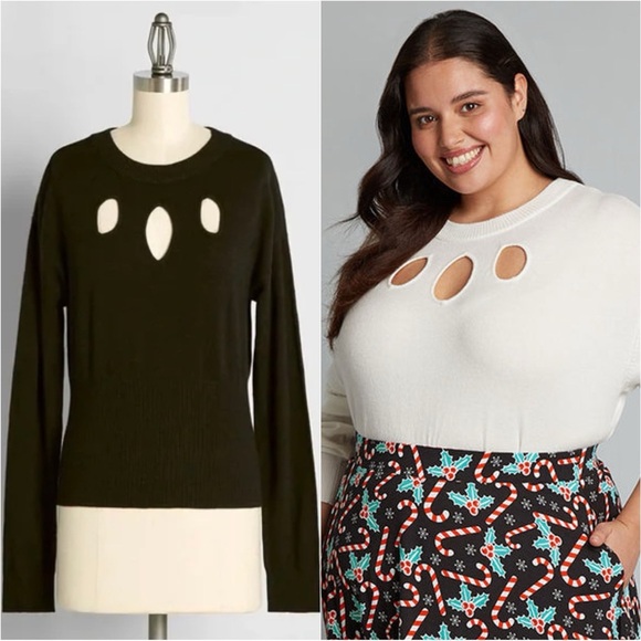 ModCloth Top Slice Of Life Sweater Cutouts Knit Long Sleeve Black Sz 2X NWT New - Picture 1 of 12